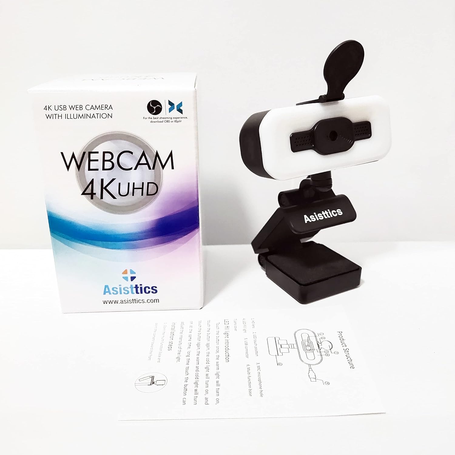 4K Webcam with Microphone and Ring Light N6882