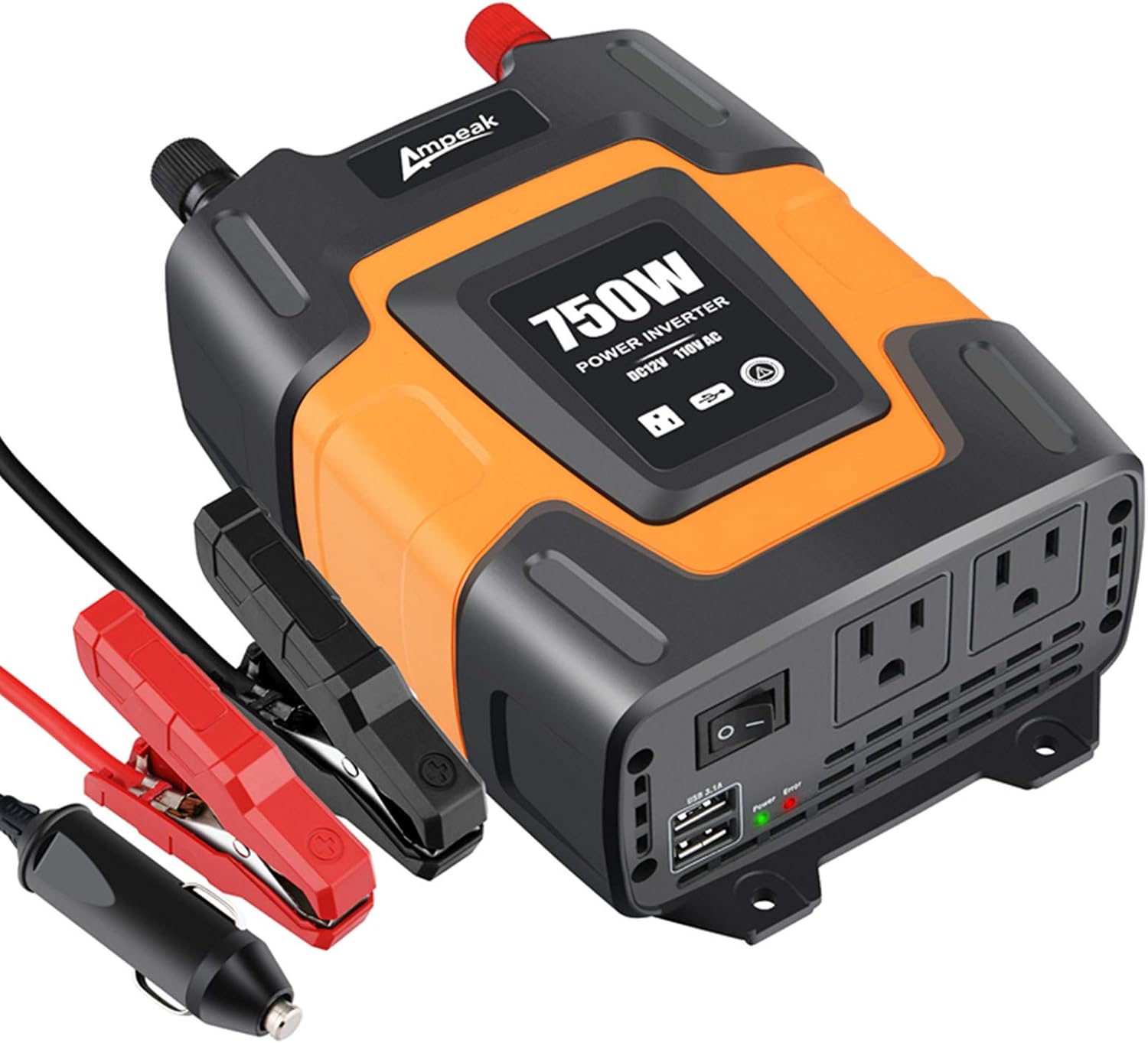 750W Power Inverter 12V DC to 110V AC Converter with Dual USB Dual AC Outlets E601