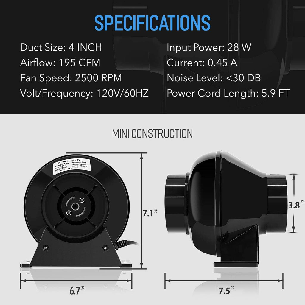 4 Inch 195 CFM Inline Duct Ventilation Fan and Carbon Filter Combo C372557