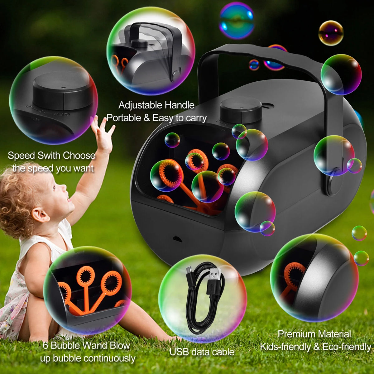 Portable Rechargeable Bubble Machine Y87346