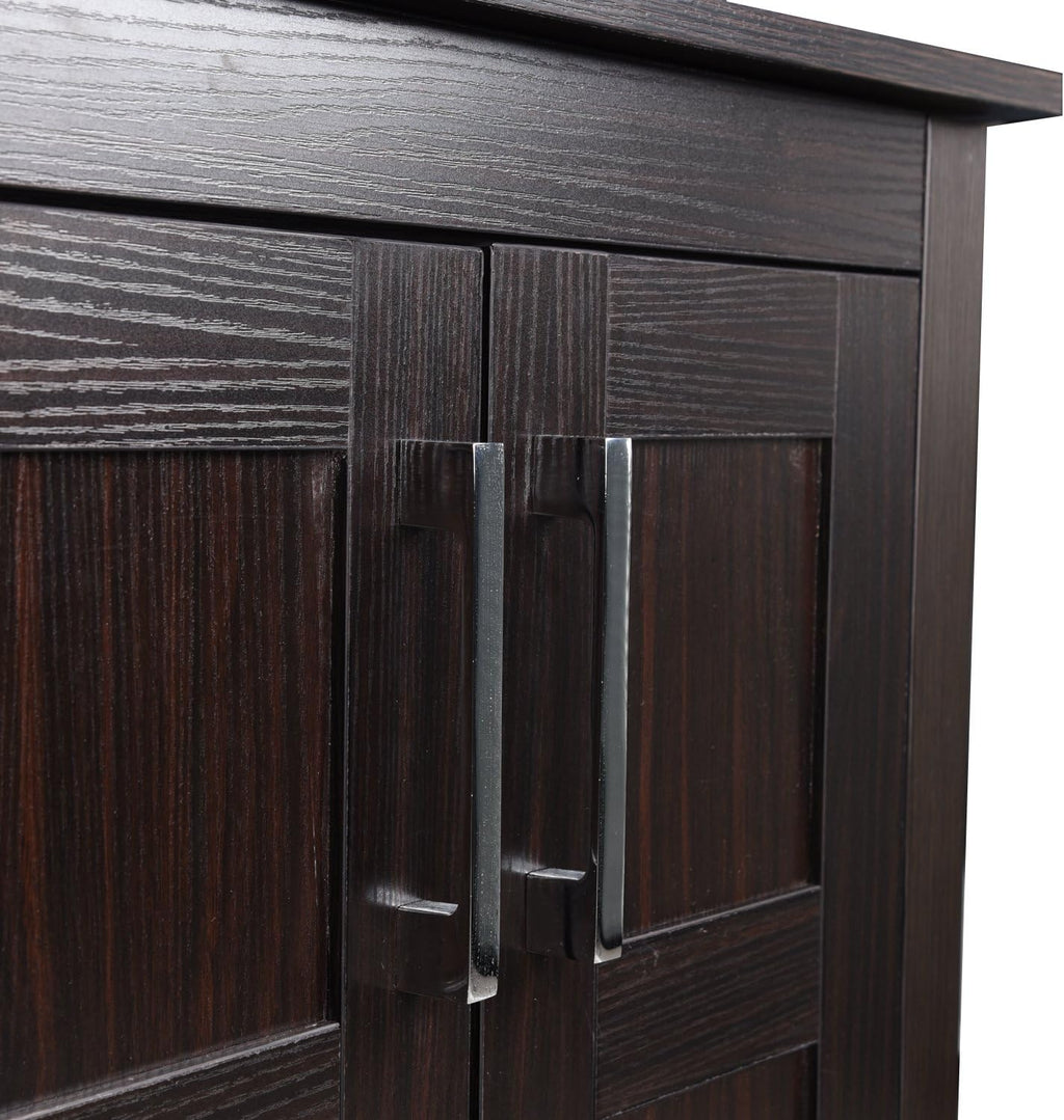 Dark Coffee 24 Inches Single Bathroom Vanity with Tempered Glass Round Sink Top and 2-Door Cabinet Y240