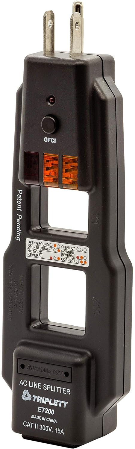 AC Line Splitter and GFCI Outlet Tester with 5 Visual Indicators P113981