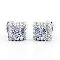 Double Prong 0.43 Carat Princess Cut Diamond Halo Stud Earrings in 10K White Gold V164683