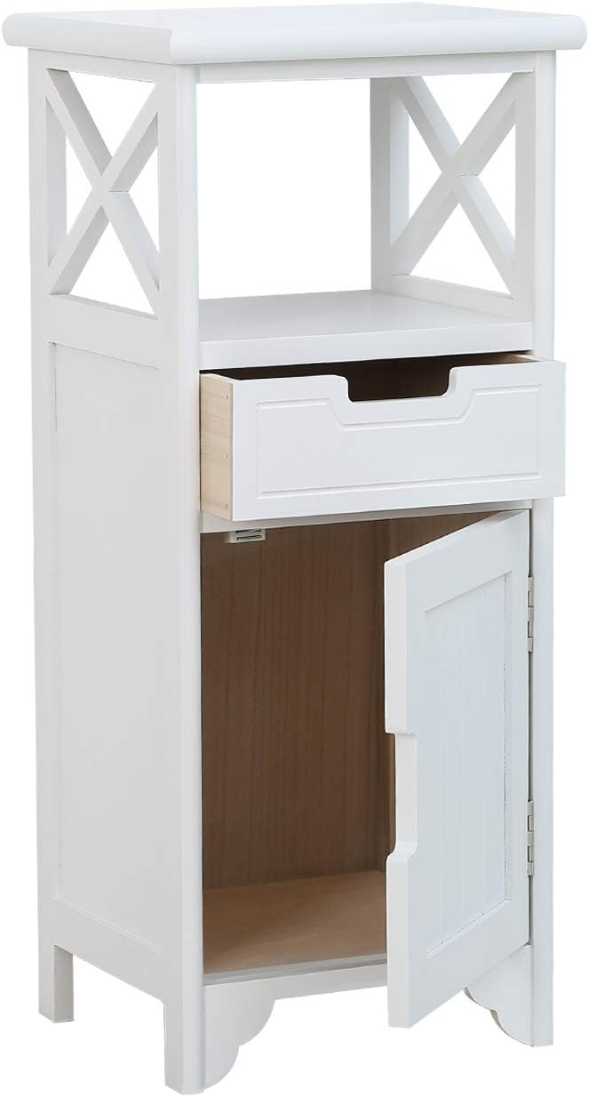 White Solid Wood End Table with Drawer and Doors A79255