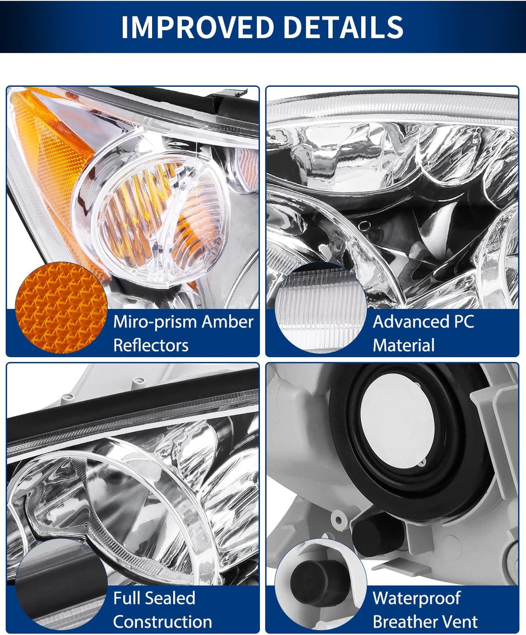 Chrome Housing Clear Lens Headlights Assembly T68666