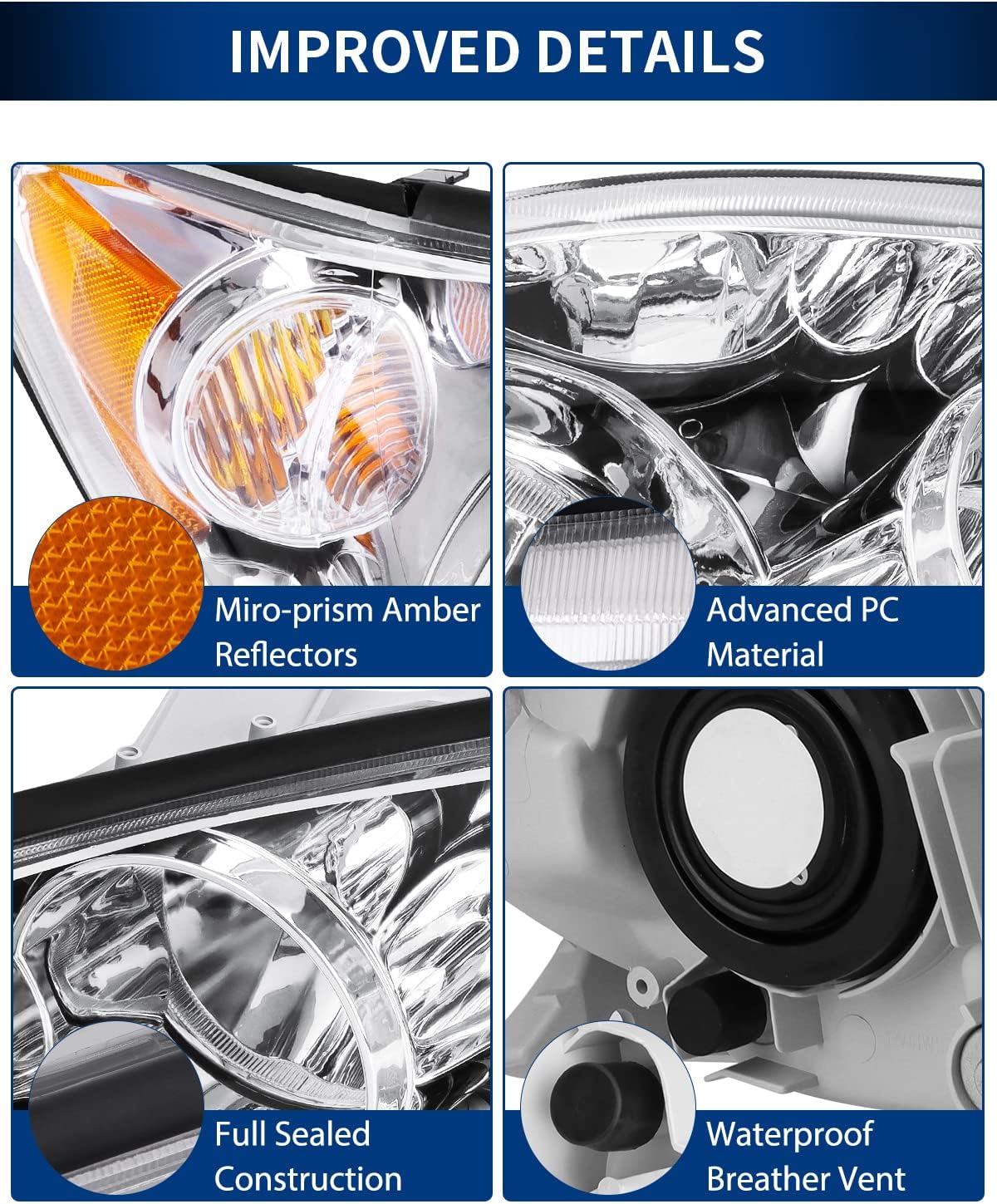 Chrome Housing Clear Lens Headlights Assembly T68666