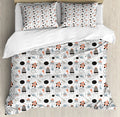 Pale Blue Coral Black 3 Piece King Size Duvet Cover Set with 2 Pillow Shams E310985