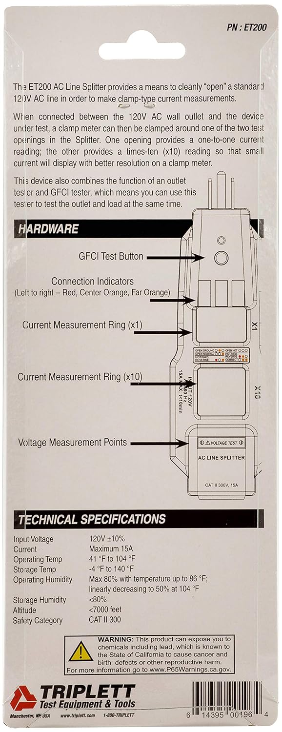 AC Line Splitter and GFCI Outlet Tester with 5 Visual Indicators P113981