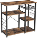 Rustic Brown Kitchen Baker’s Rack with Steel Frame Wire Basket 6 Hooks U3691