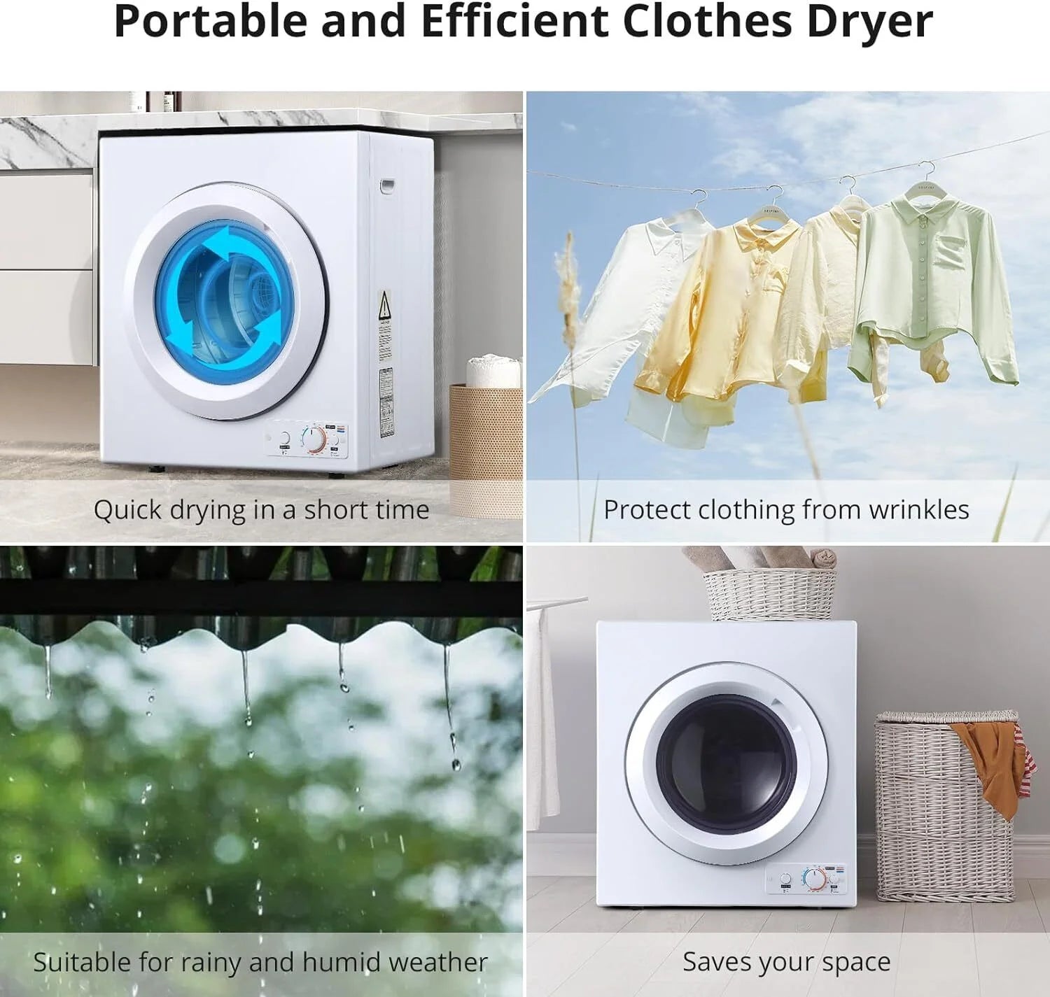 Portable Electric Clothes Dryer 2.65 cu. ft Stainless Steel Tub V335