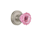 Crystal Pink Glass Door Knob in Satin Nickel Z4942