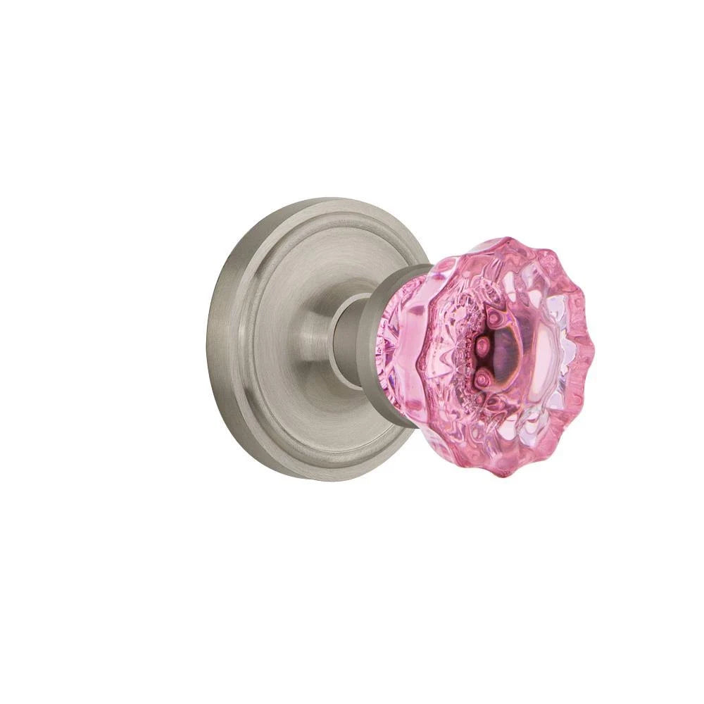 Crystal Pink Glass Door Knob in Satin Nickel Z4942
