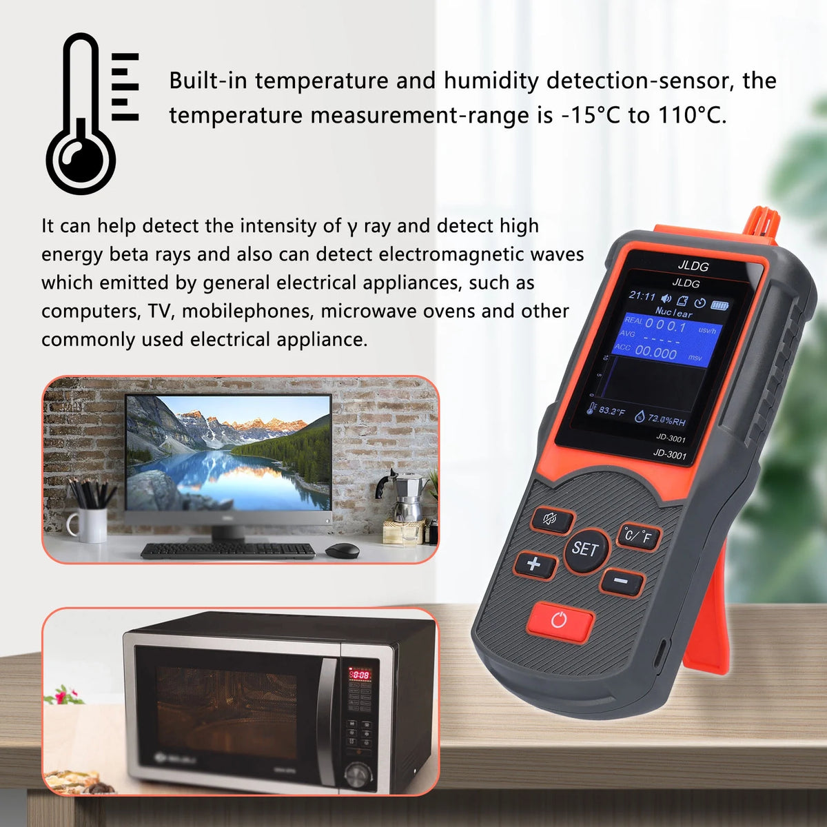 Multifunctional Geiger Counter and Electromagnetic Radiation Detector with Temperature and Humidity Measurement H572