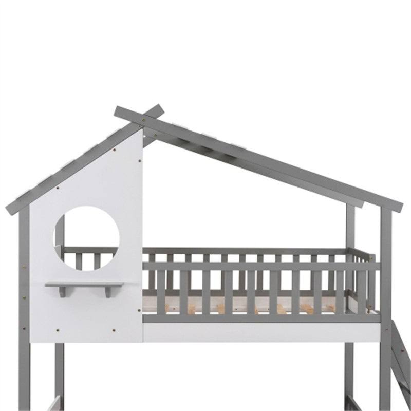 Gray Twin Over Twin Solid Wood Bunk Bed with Ladder L82019