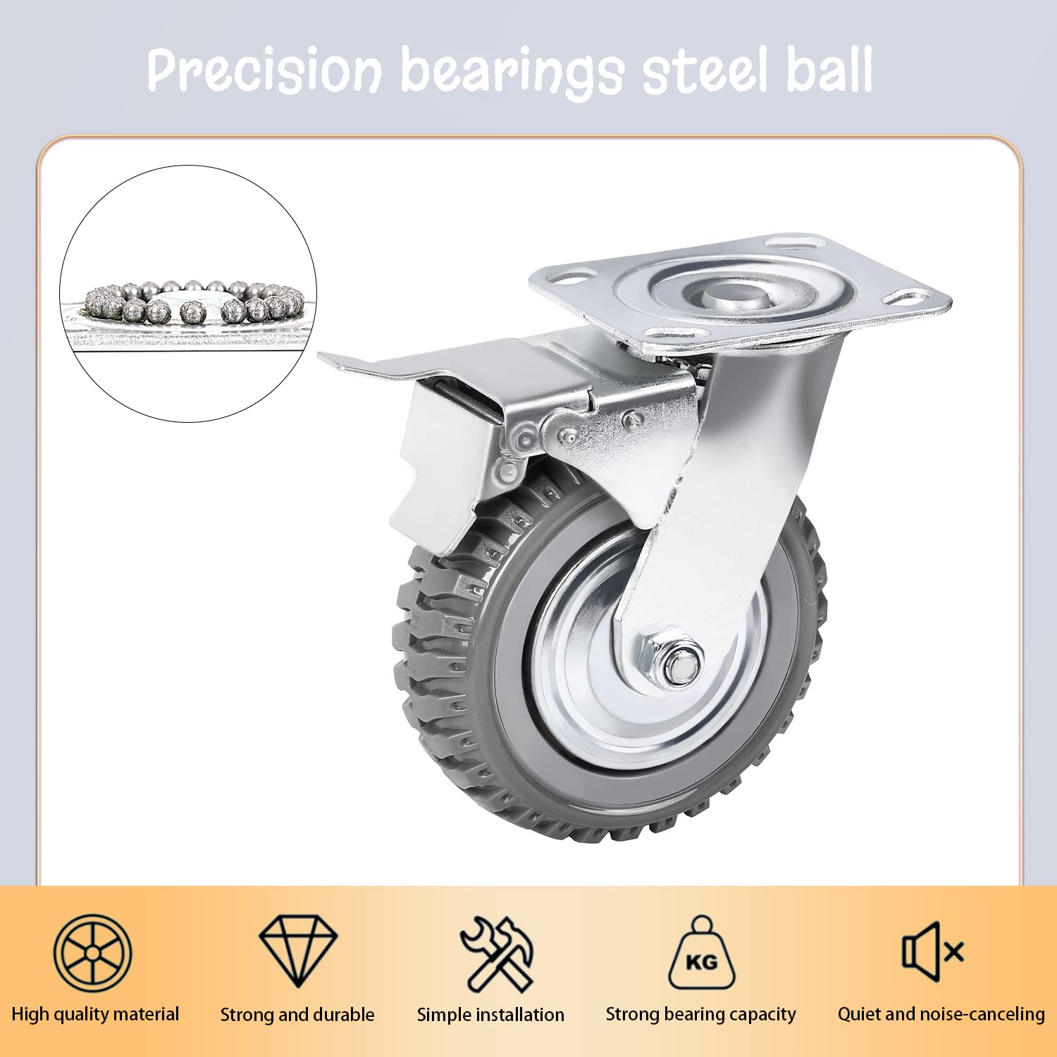 6 inch Swivel Rubber Wheel Casters Set of 4 S43438