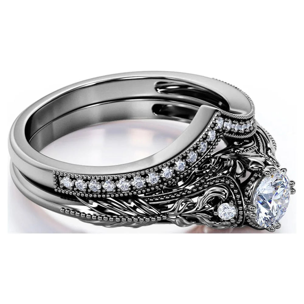 10k Black Gold Diamond Wedding Ring Set P296