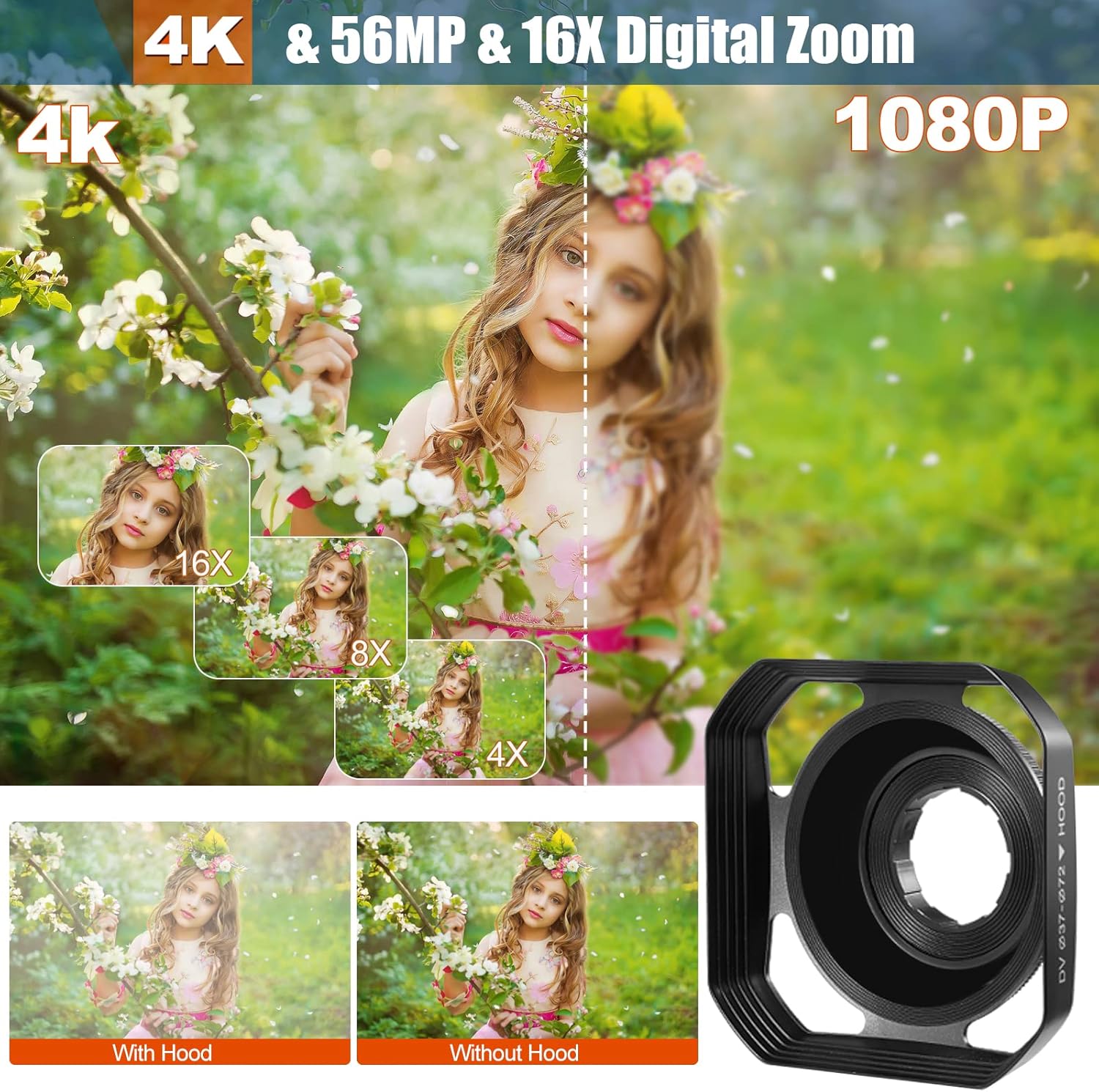 4K Camcorder Video Camera with 16X Zoom Remote Control 3.0 Inch IPS Screen Z3725