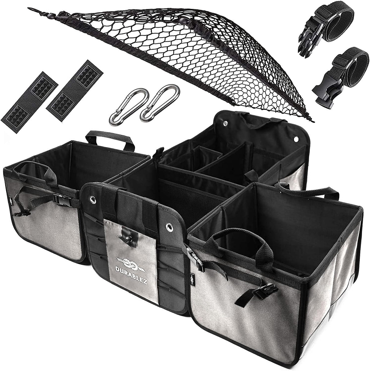 3 Compartment Separable Collapsible Car Trunk Storage Organizer, XL, Black Q4078