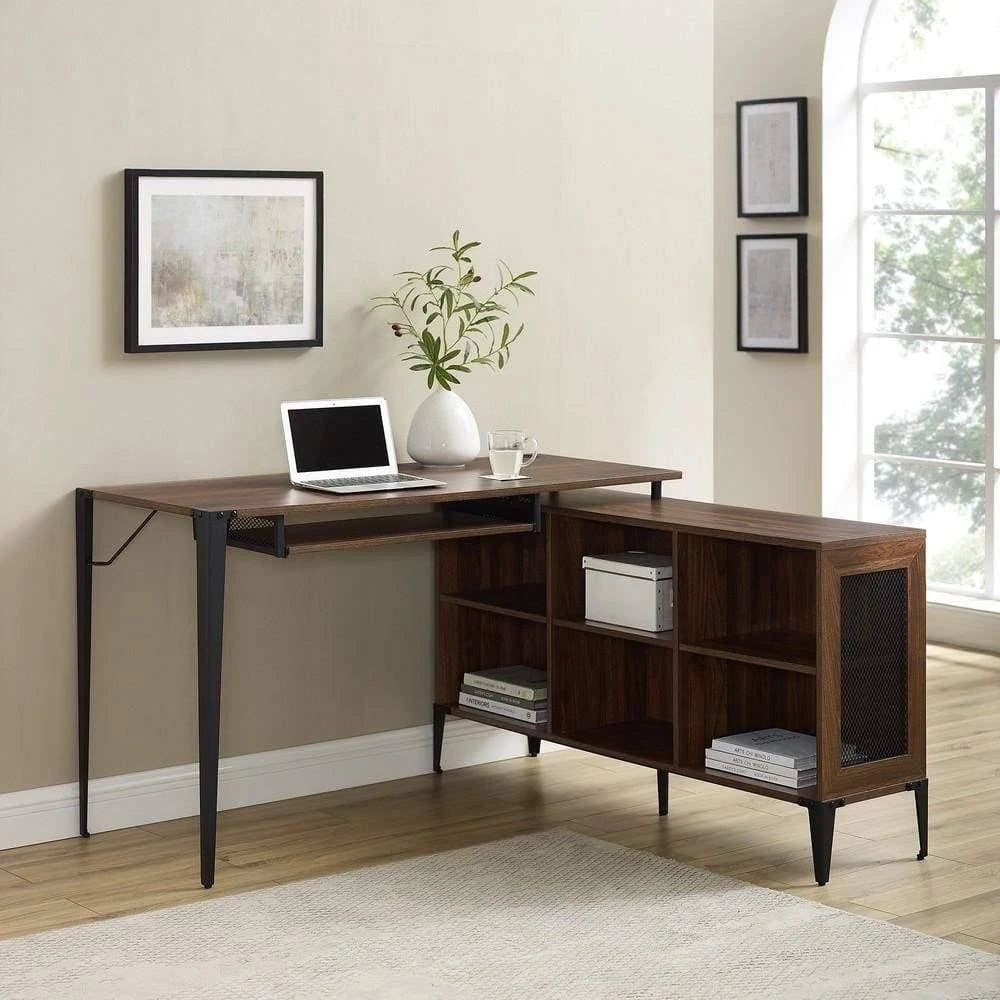 52x22 L-Shaped Computer Desk with Storage Dark Walnut Q232