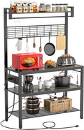 Rustic Brown 4-Tier Microwave Oven Stand with 10 Hooks E531973