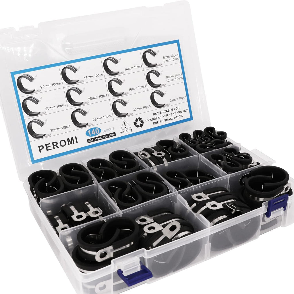 140pcs 304 Stainless Steel Rubber Cushioned Cable Clamps Assortment Kit S3089