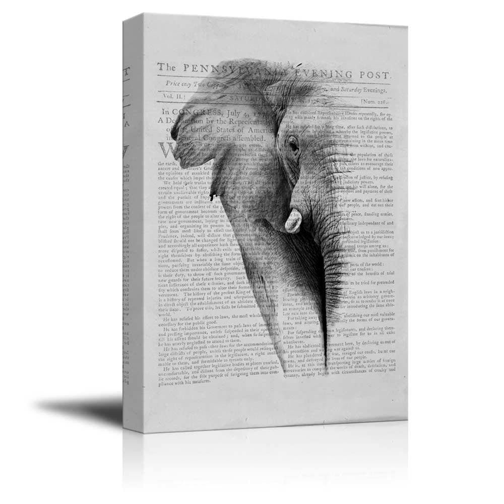 Canvas Wall Art Print of Elephant on Newspaper Background Y732