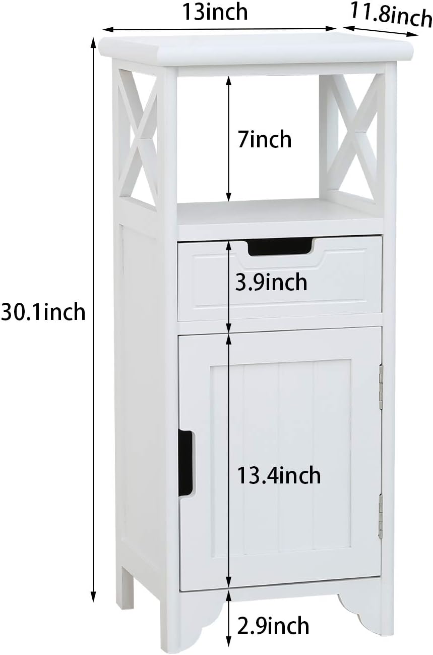 White Solid Wood End Table with Drawer and Doors A79255