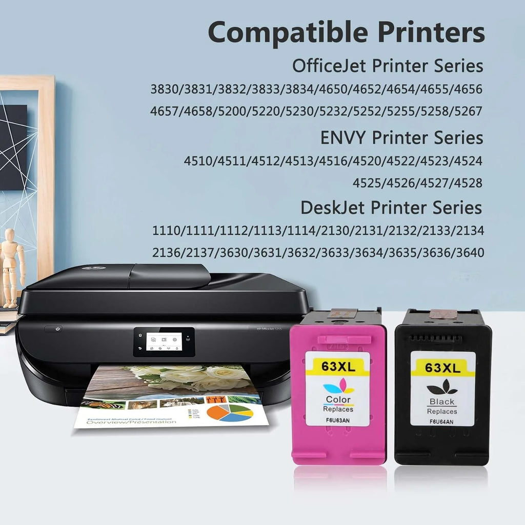 Black Ink Cartridges High Yield Compatible for HP Ink 63 XL Black and Color Combo Pack S9303