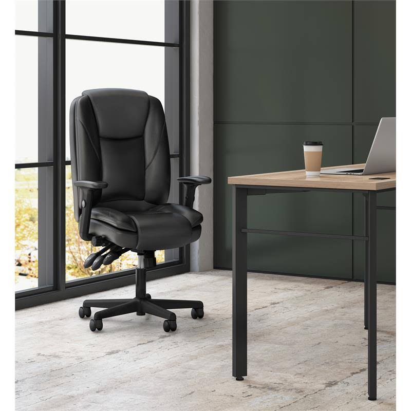 Black Leather High-Back Office Chair with Lumbar Support A37147