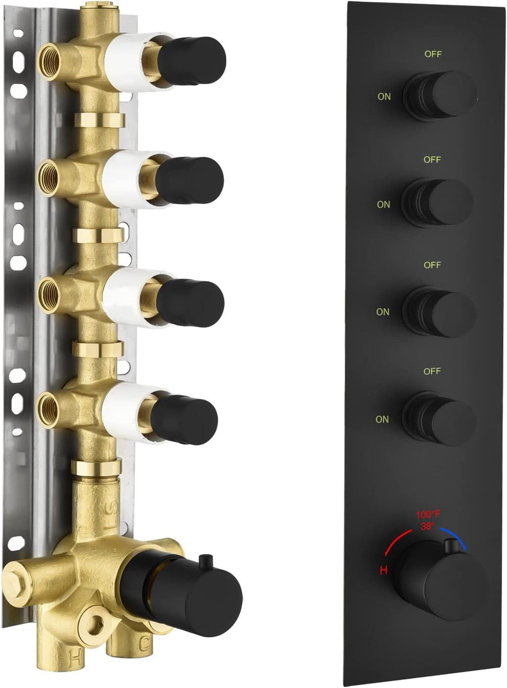 Matte Black Solid Brass Shower Diverter Thermostatic Mixer Valve with Trim N53210