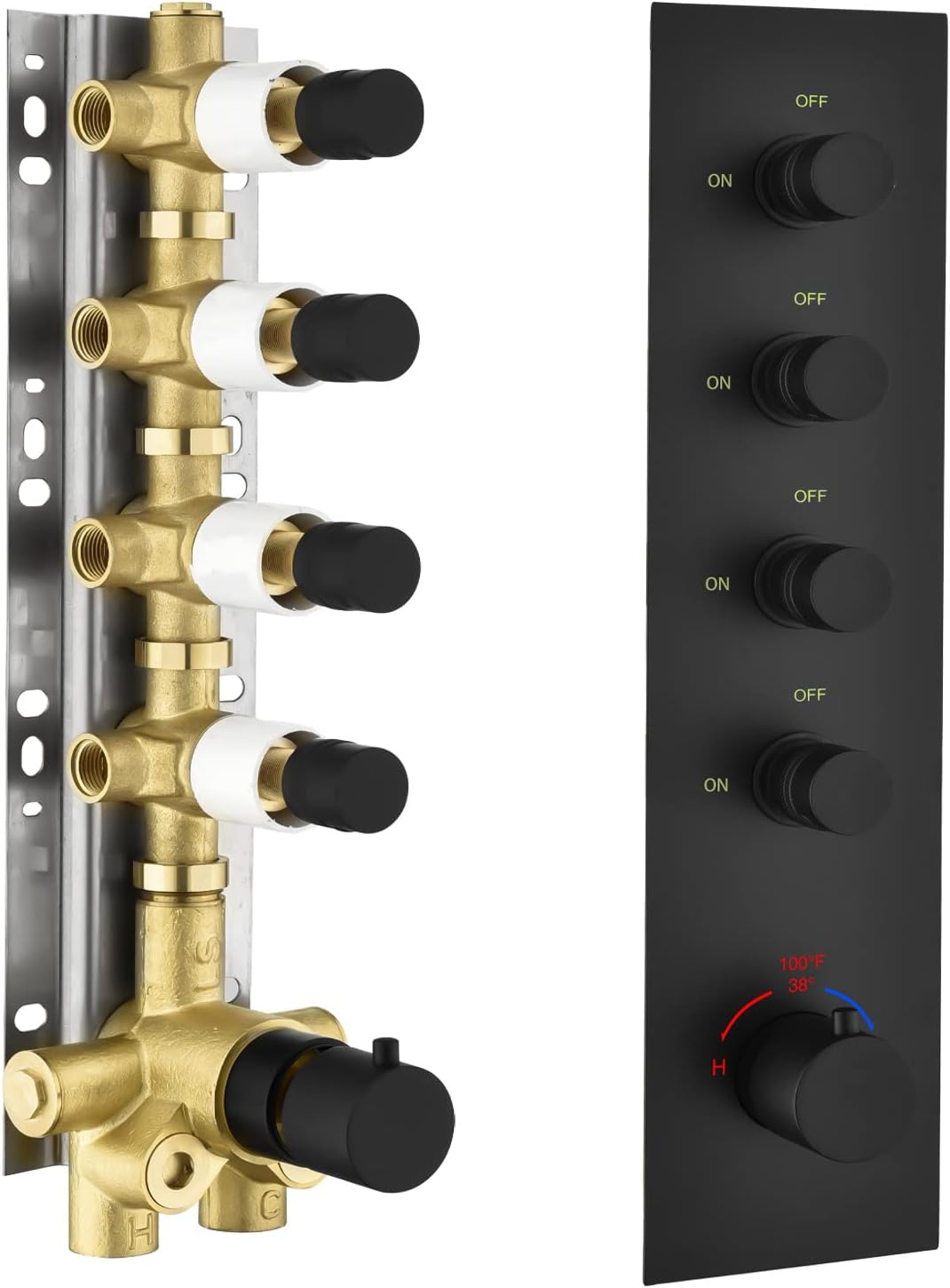 Matte Black Solid Brass Shower Diverter Thermostatic Mixer Valve with Trim N53210