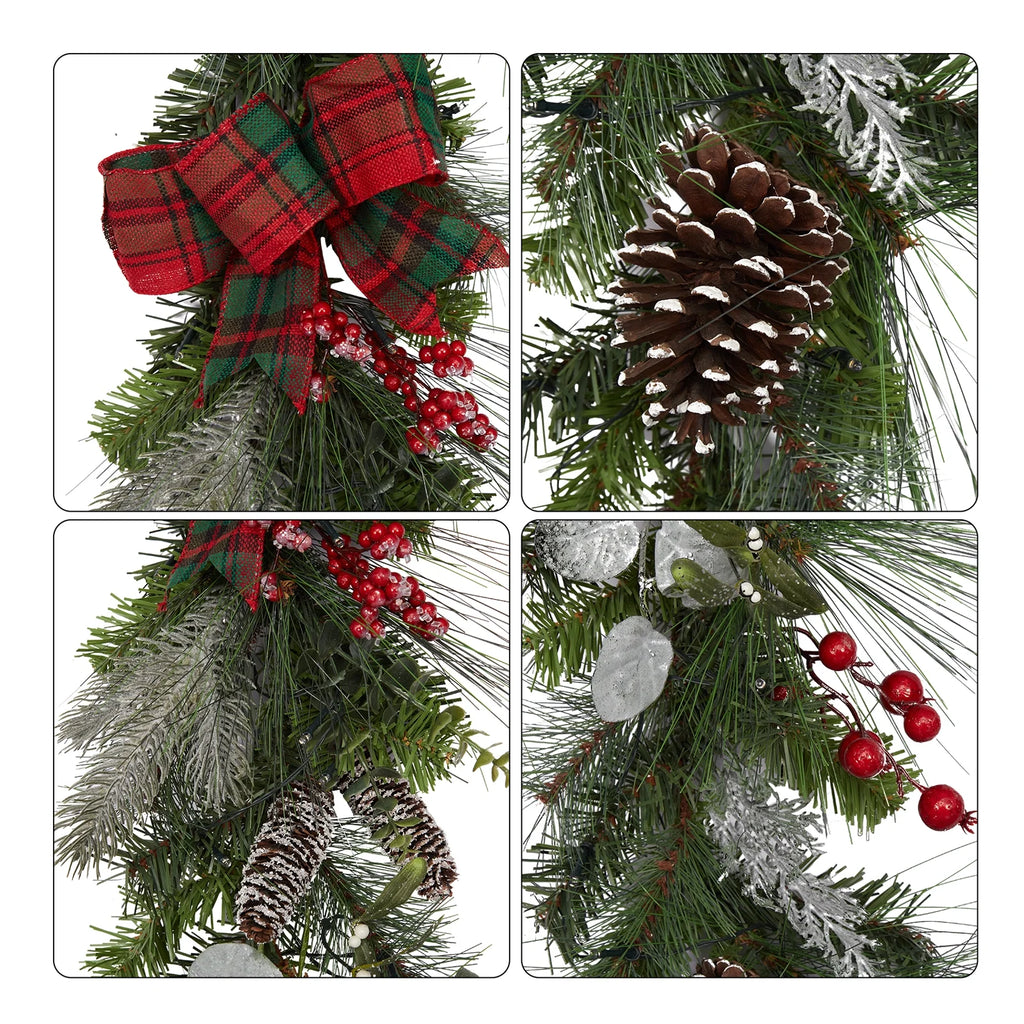 Red Green 9 ft Christmas Garland with 40 LED Lights H2207
