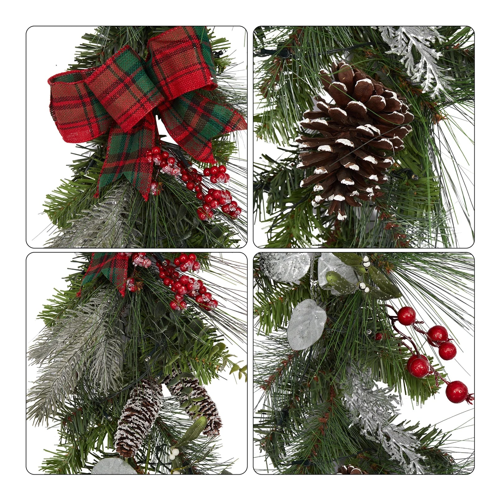 Red Green 9 ft Christmas Garland with 40 LED Lights H2207