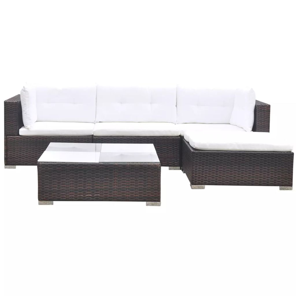 5 Piece Outdoor Sectional Sofa with Coffee Table and Ottoman Poly Rattan G636147