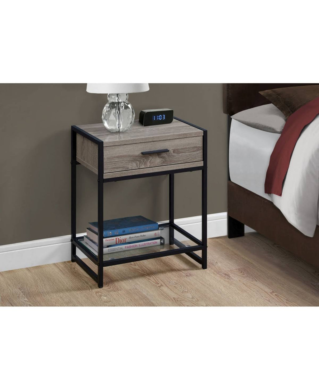 Dark Taupe Black Tempered Glass Accent Table K36751