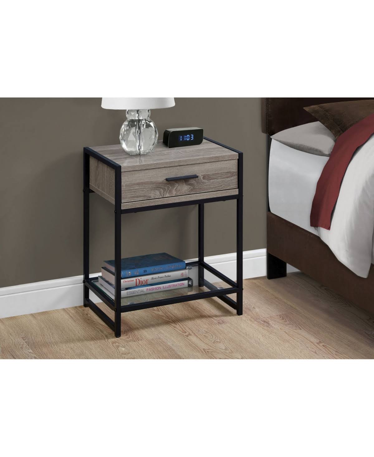 Dark Taupe Black Tempered Glass Accent Table K36751
