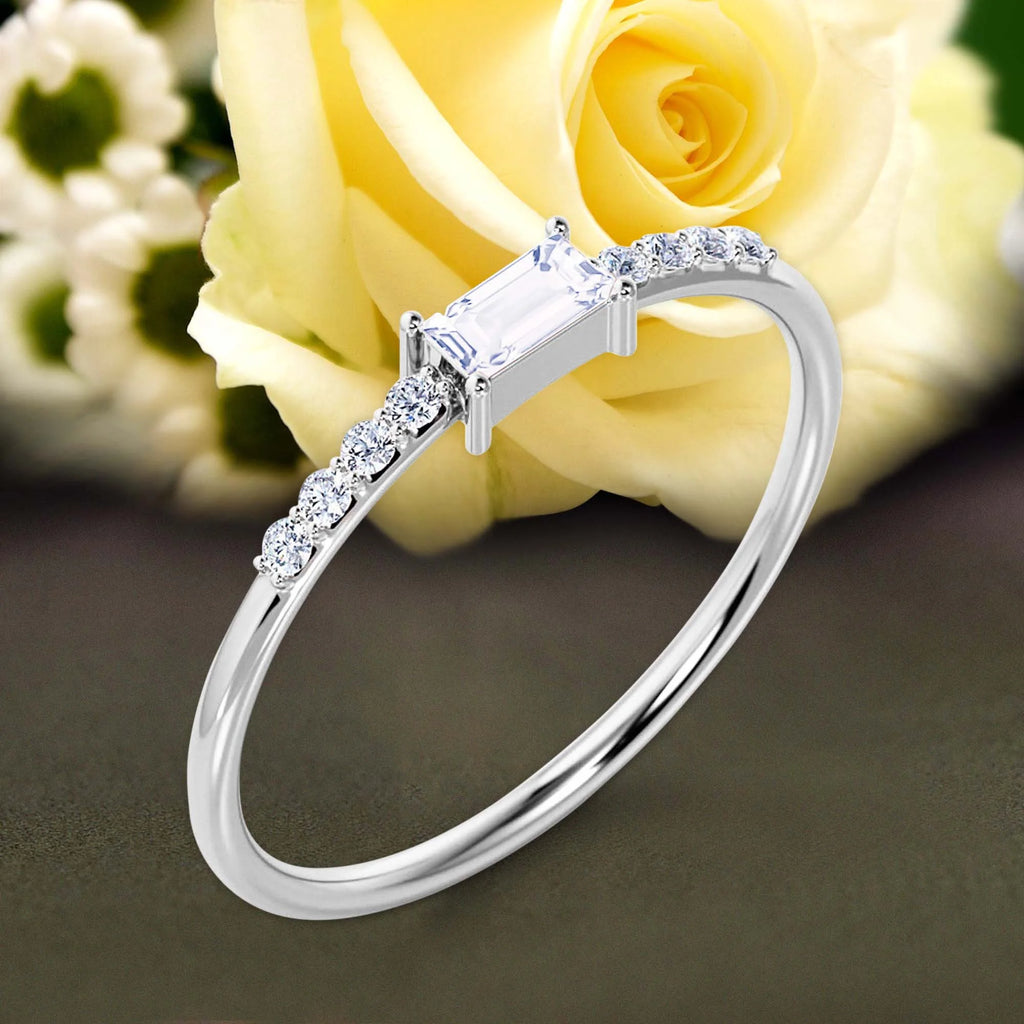 Emerald Cut Diamond Moissanite Engagement Ring in 925 Sterling Silver With 18k White Gold Plating X619765