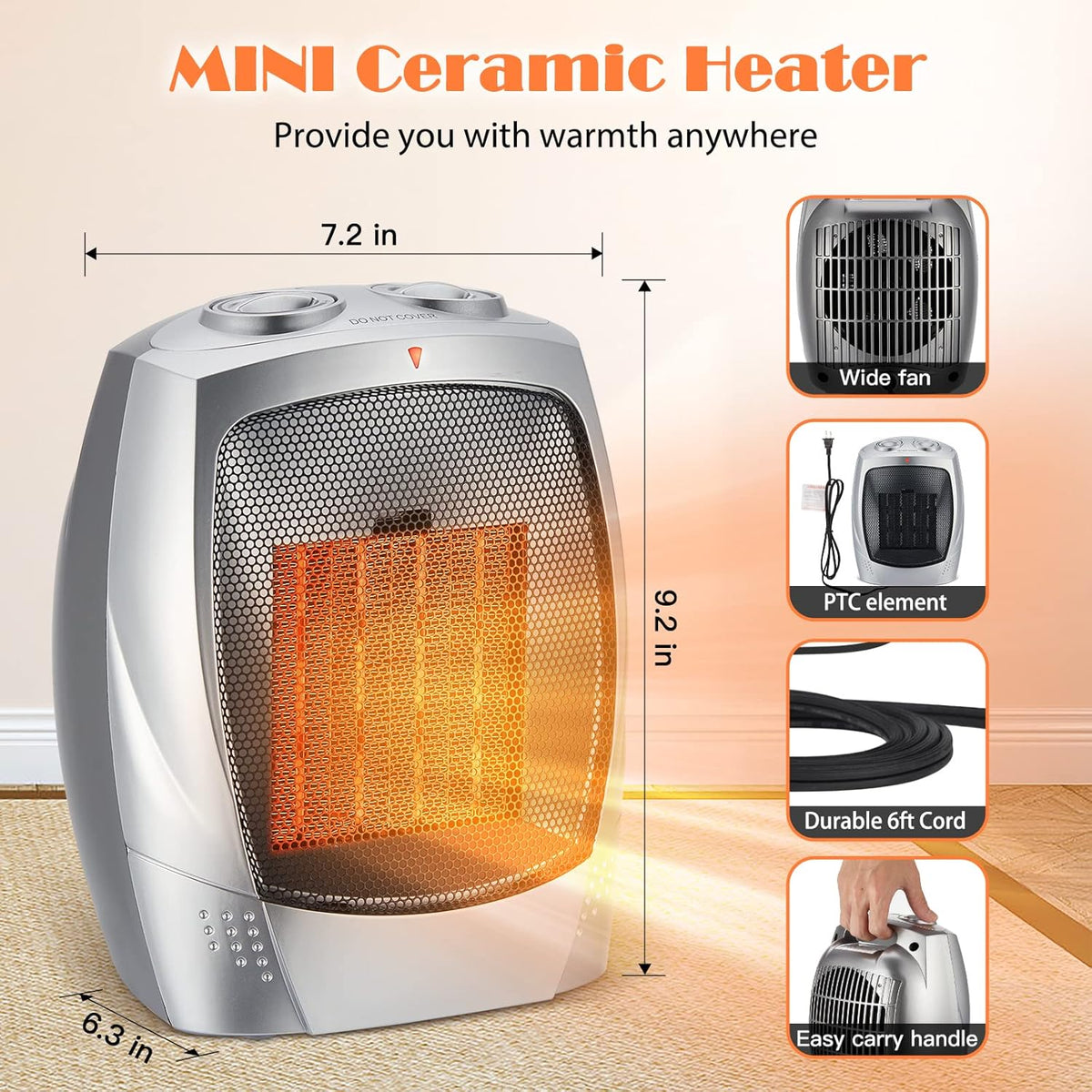 750W/1500W Portable Ceramic Heater with Adjustable Thermostat M30533