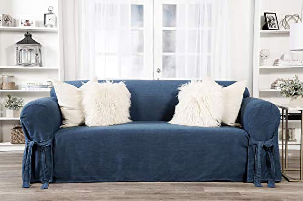 Navy/White One Piece Sofa Slipcover O78064