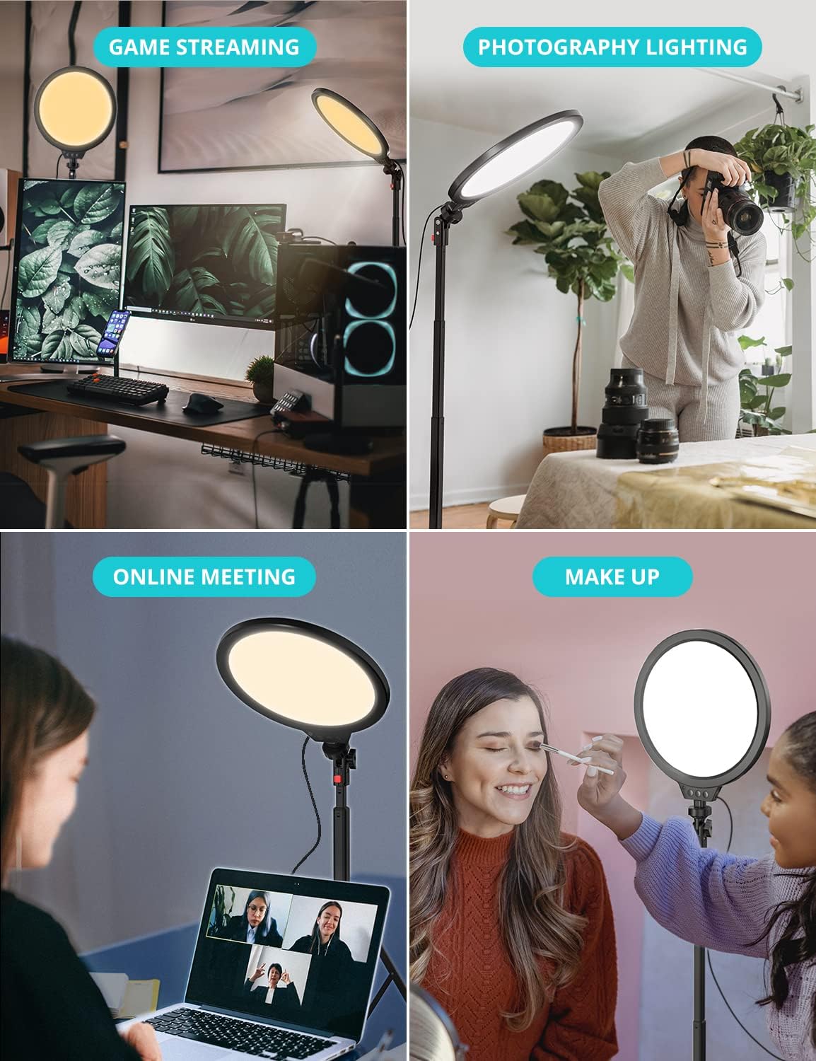 10" LED Video Light with Adjustable Tripod Stand, 3 Modes 5 Brightness Levels, Pack of 2 E892