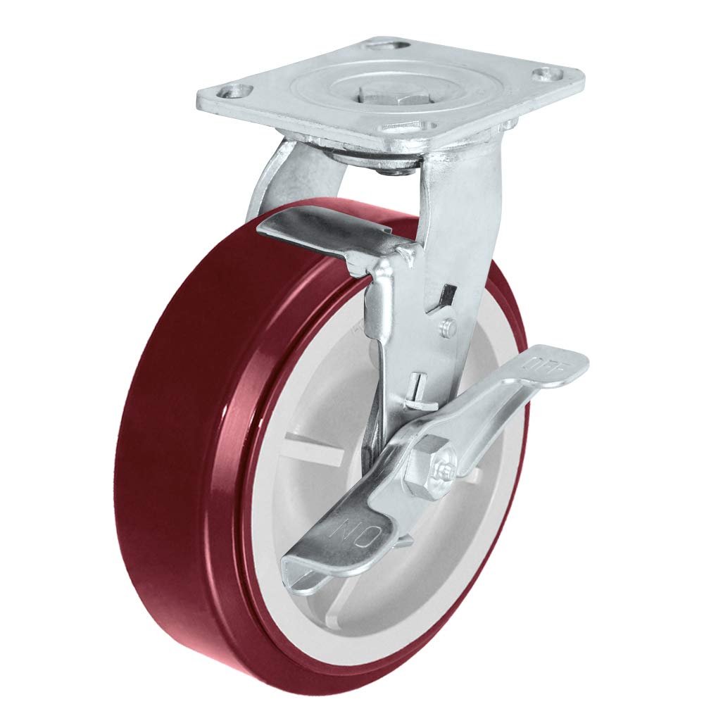 Heavy Duty 6 x 2 Polyurethane Swivel Casters with Brakes, Pack of 4 P724235