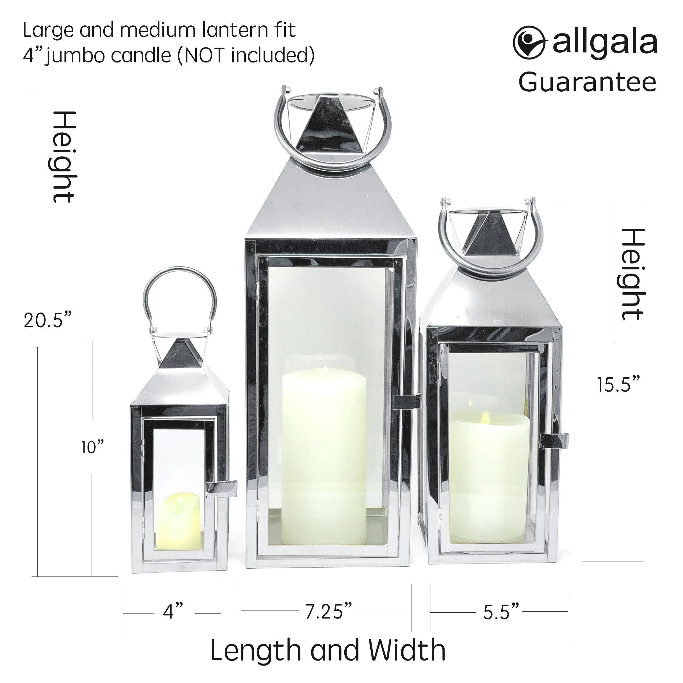 3-Pc Set Indoor/Outdoor Hurricane Candle Lantern Set with Chrome Plated Structure and Tempered Glass B191
