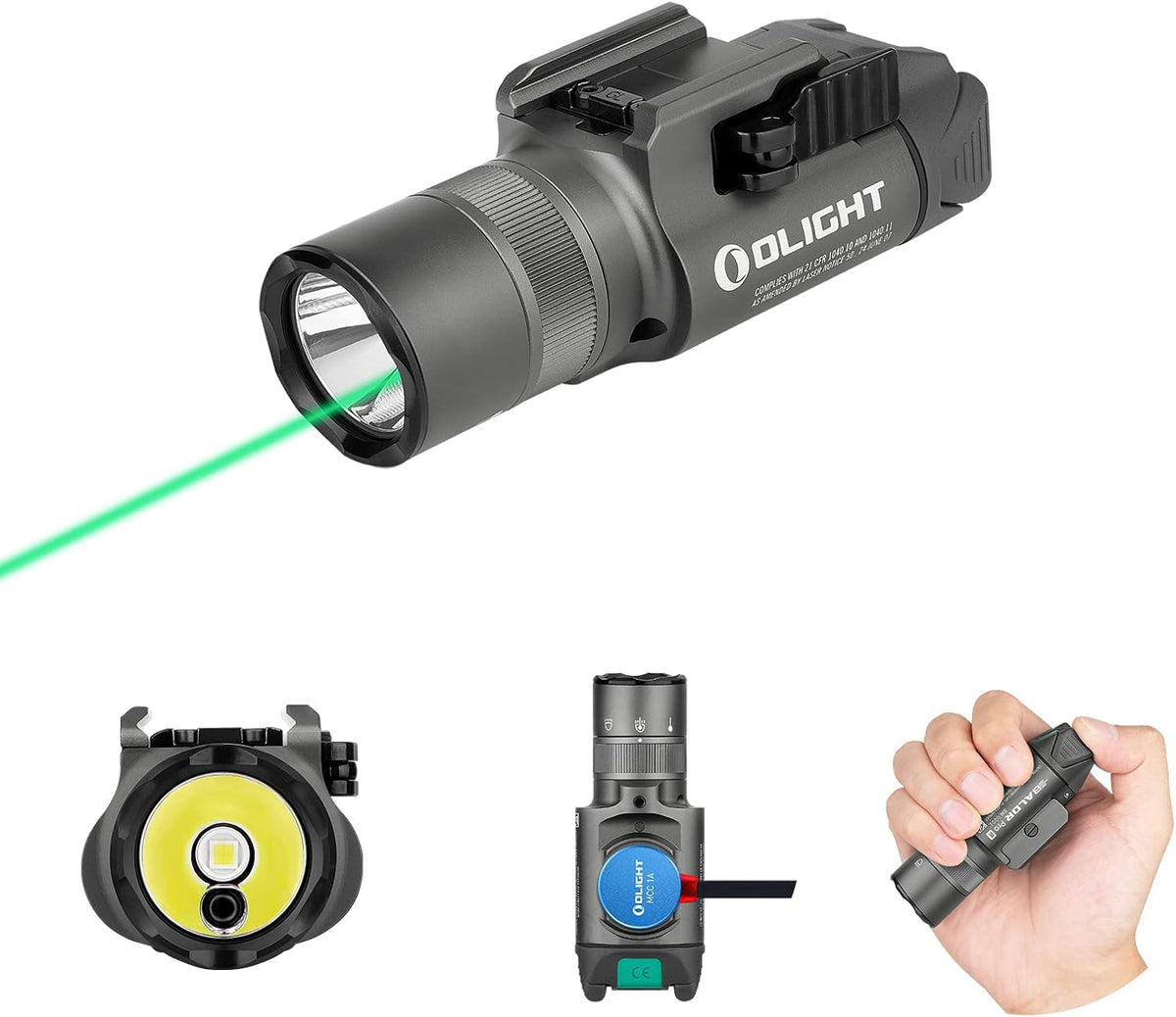 1350 Lumens Magnetic USB Rechargeable Tactical Flashlight with Green Beam and White LED Combo, Rail Mount Weaponlight O7654