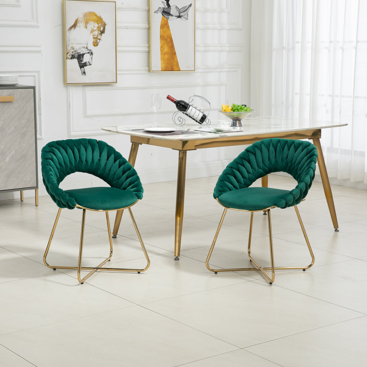 Velvet Accent Chairs Set of 2 with Gold Legs K7475