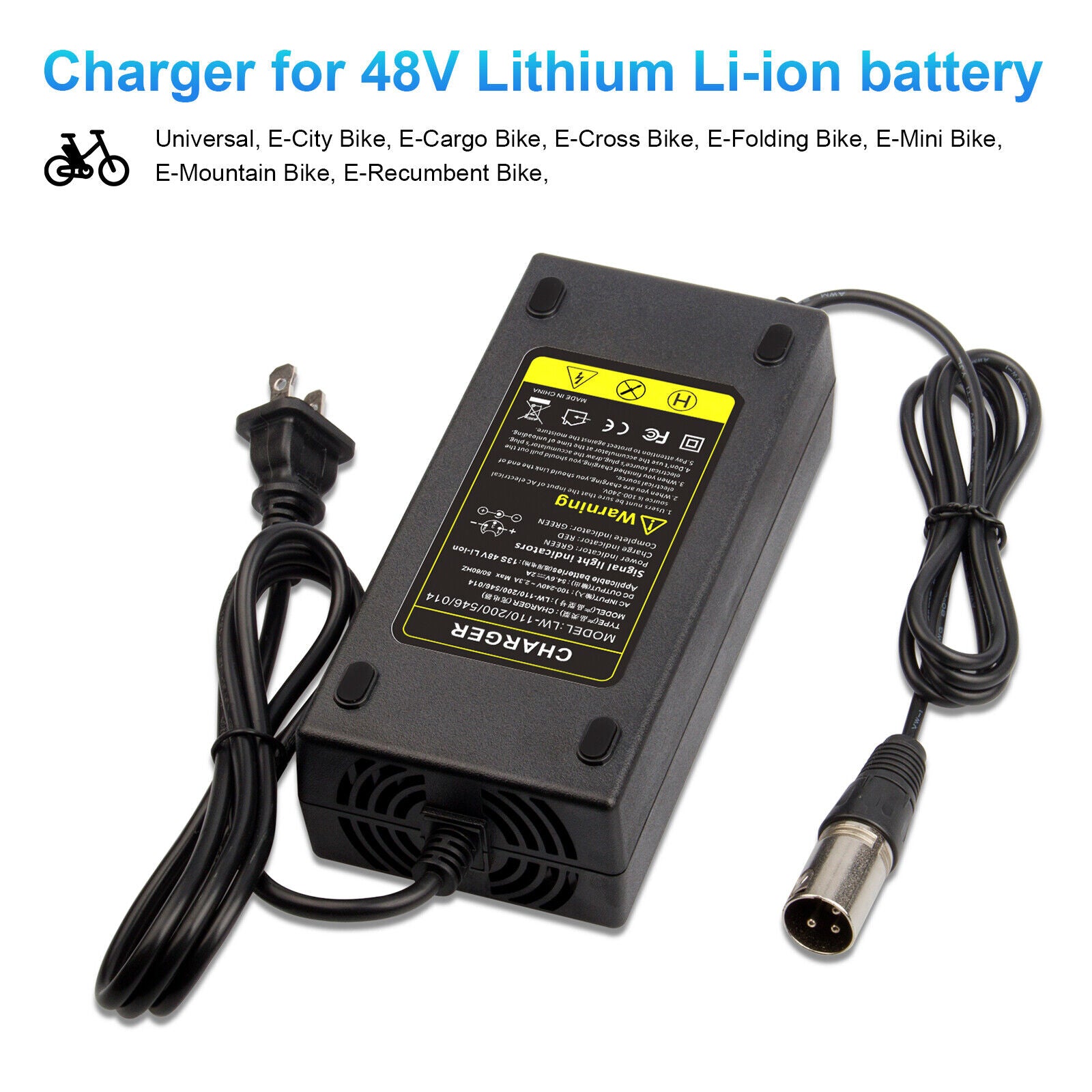 54.6V 2A Charger for 48 Volt Li-Ion Battery Pack Electric Bike B83461
