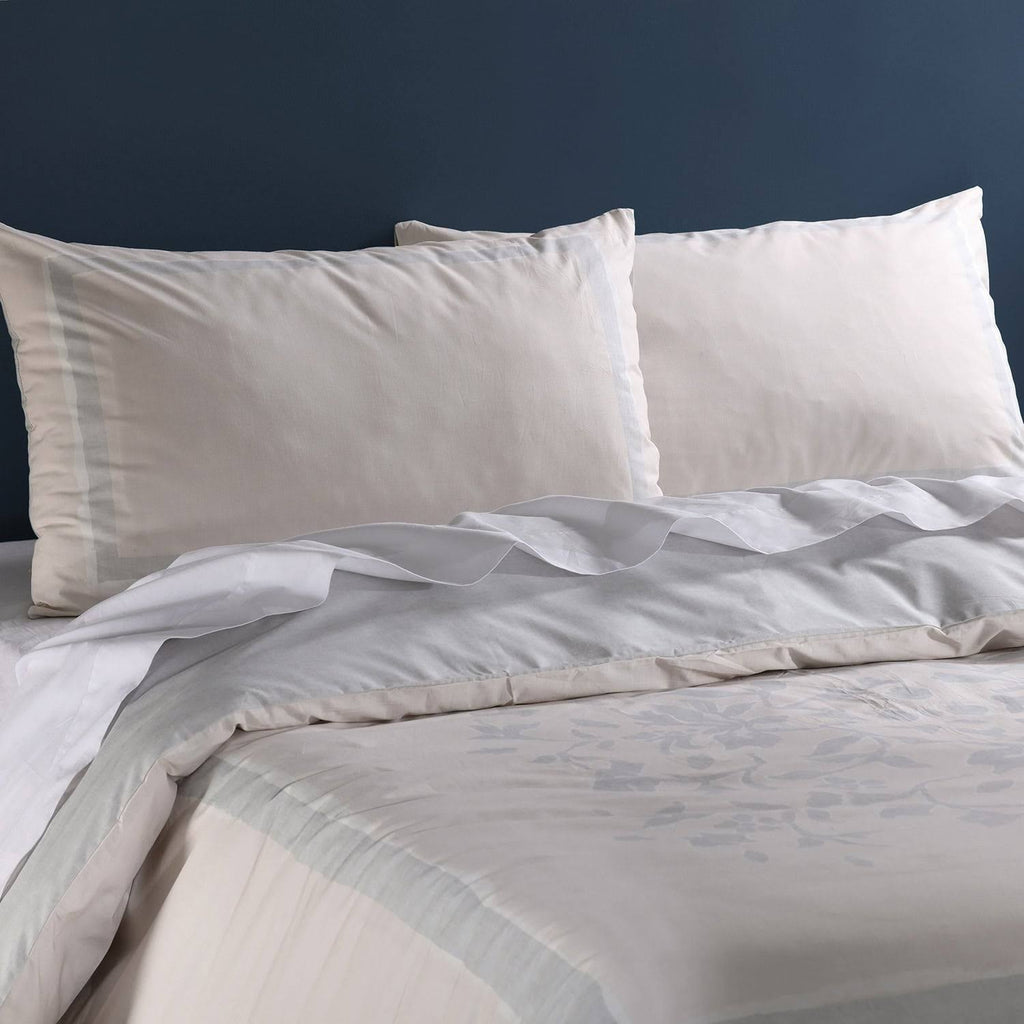 Grey and Tan Cotton Percale Reversible Duvet Cover Set - Queen T715