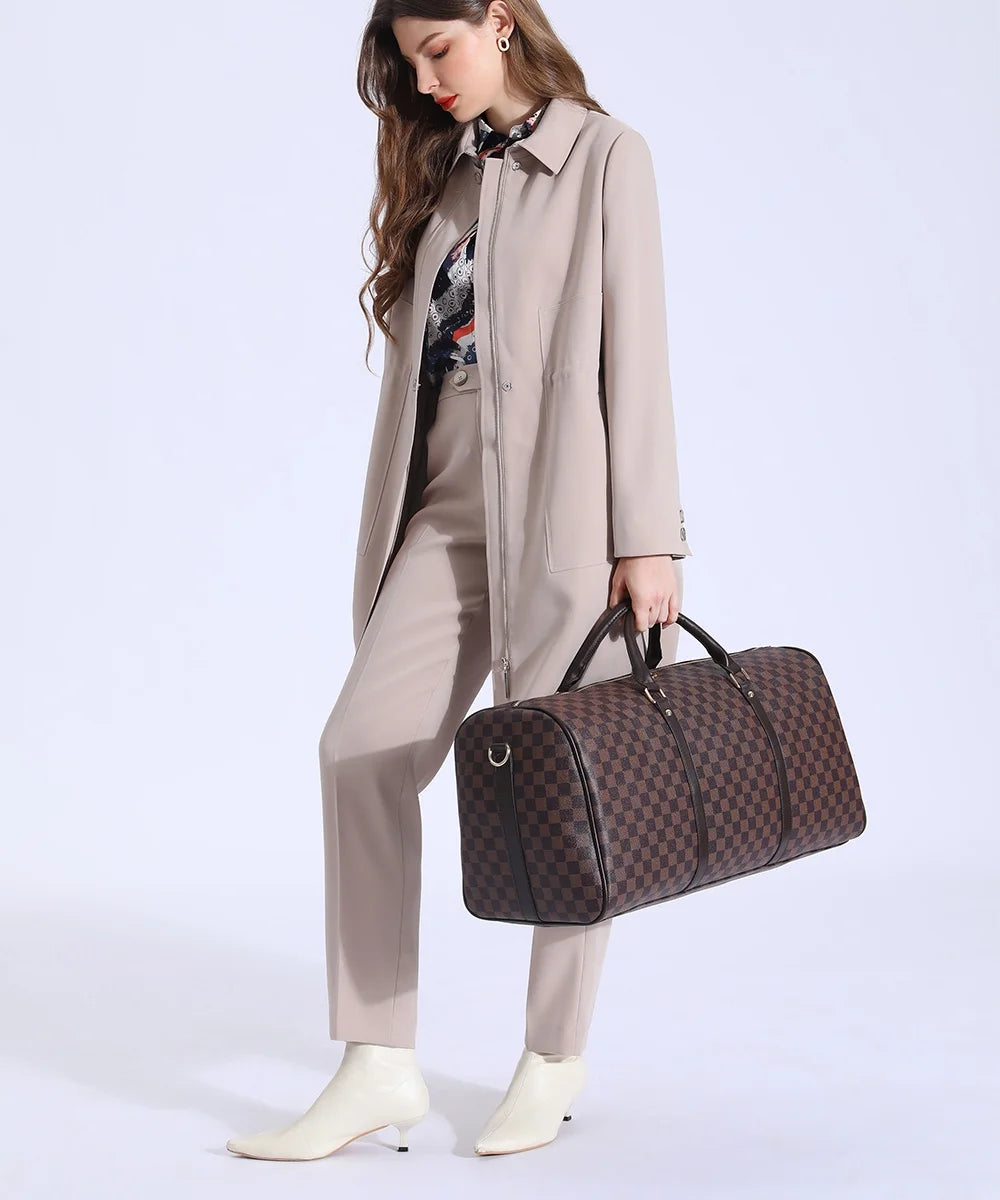 Brown Checkered Travel Duffel Bag N89616