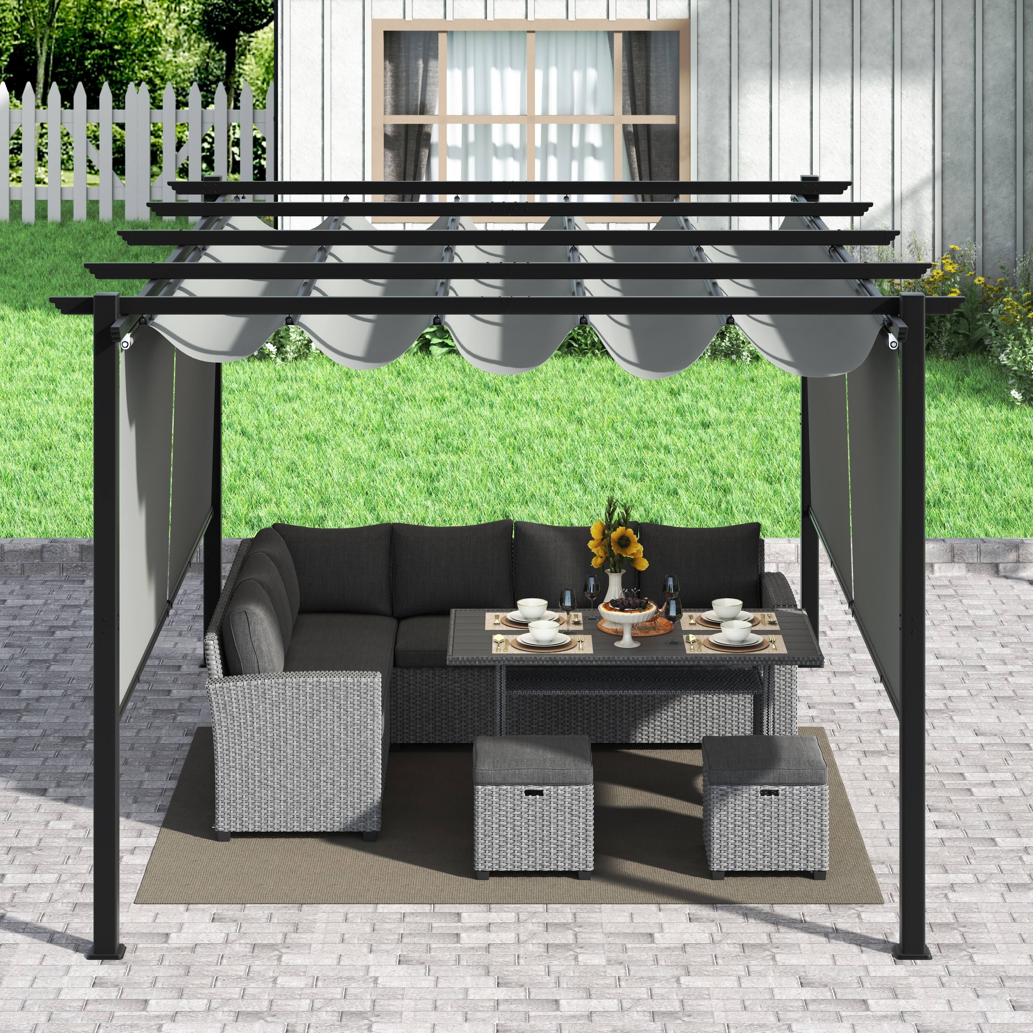 Light Grey Aluminum Retractable Patio Canopy Pergola W17900