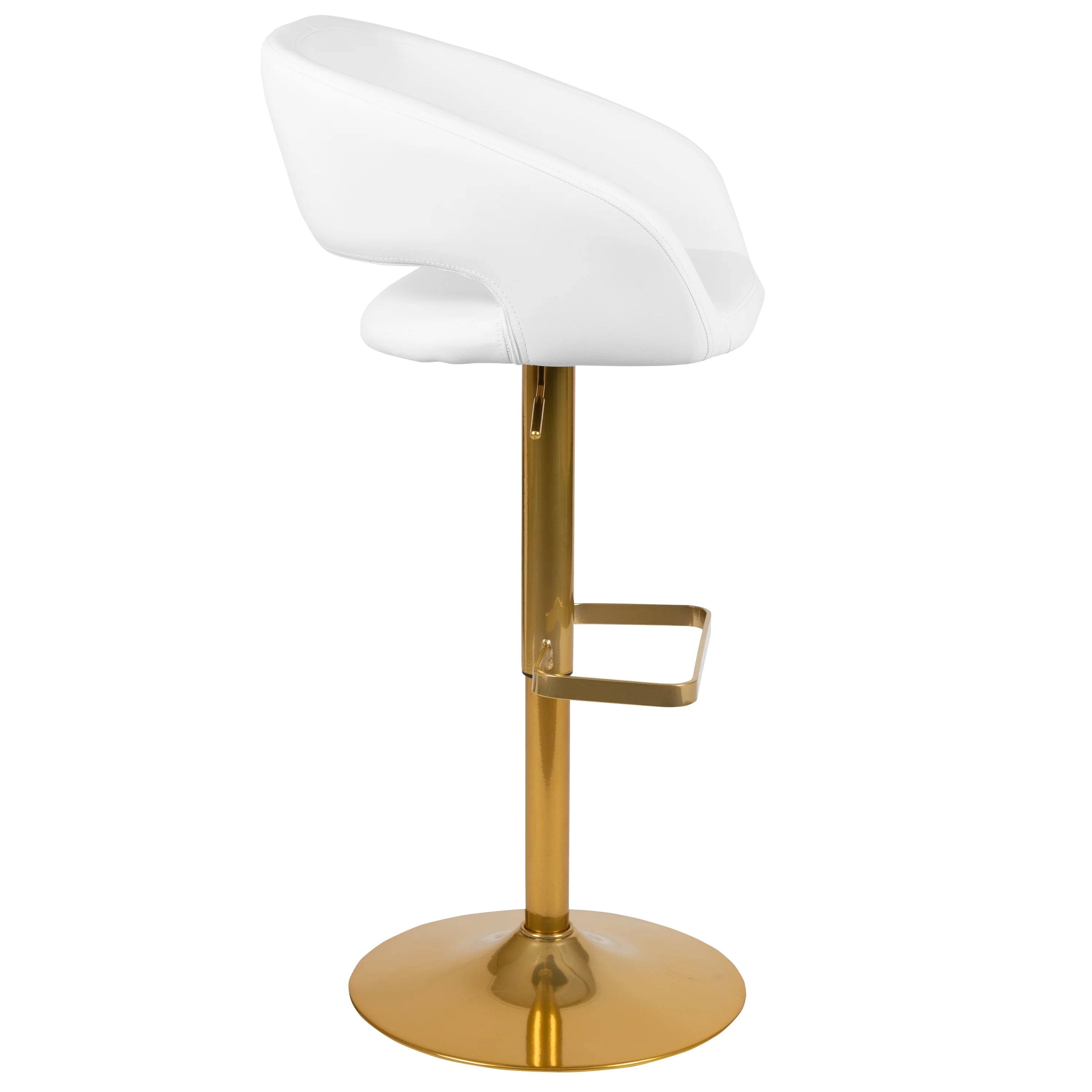 White Vinyl Upholstered Adjustable Height Barstool with Gold Pedestal Base B443347