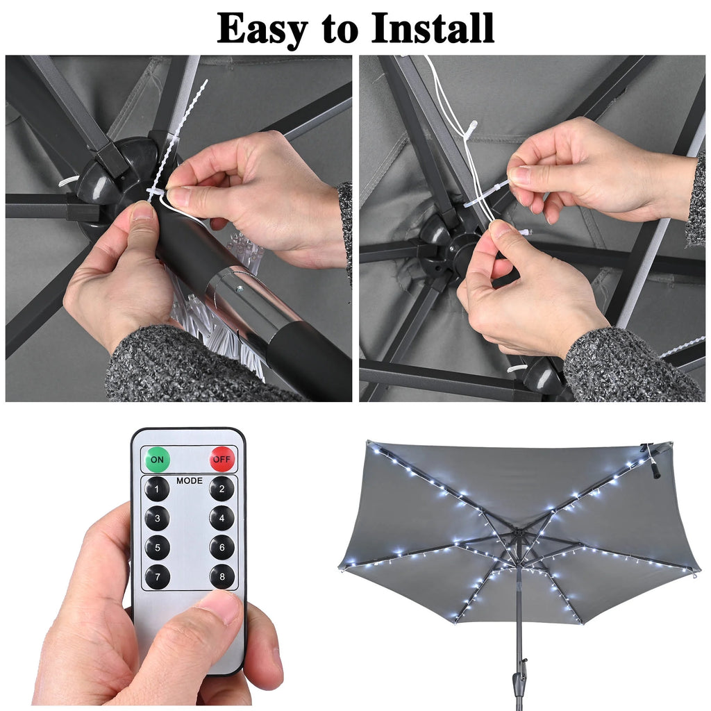 96 LED Cold White Solar String Light for Patio Umbrella D2955